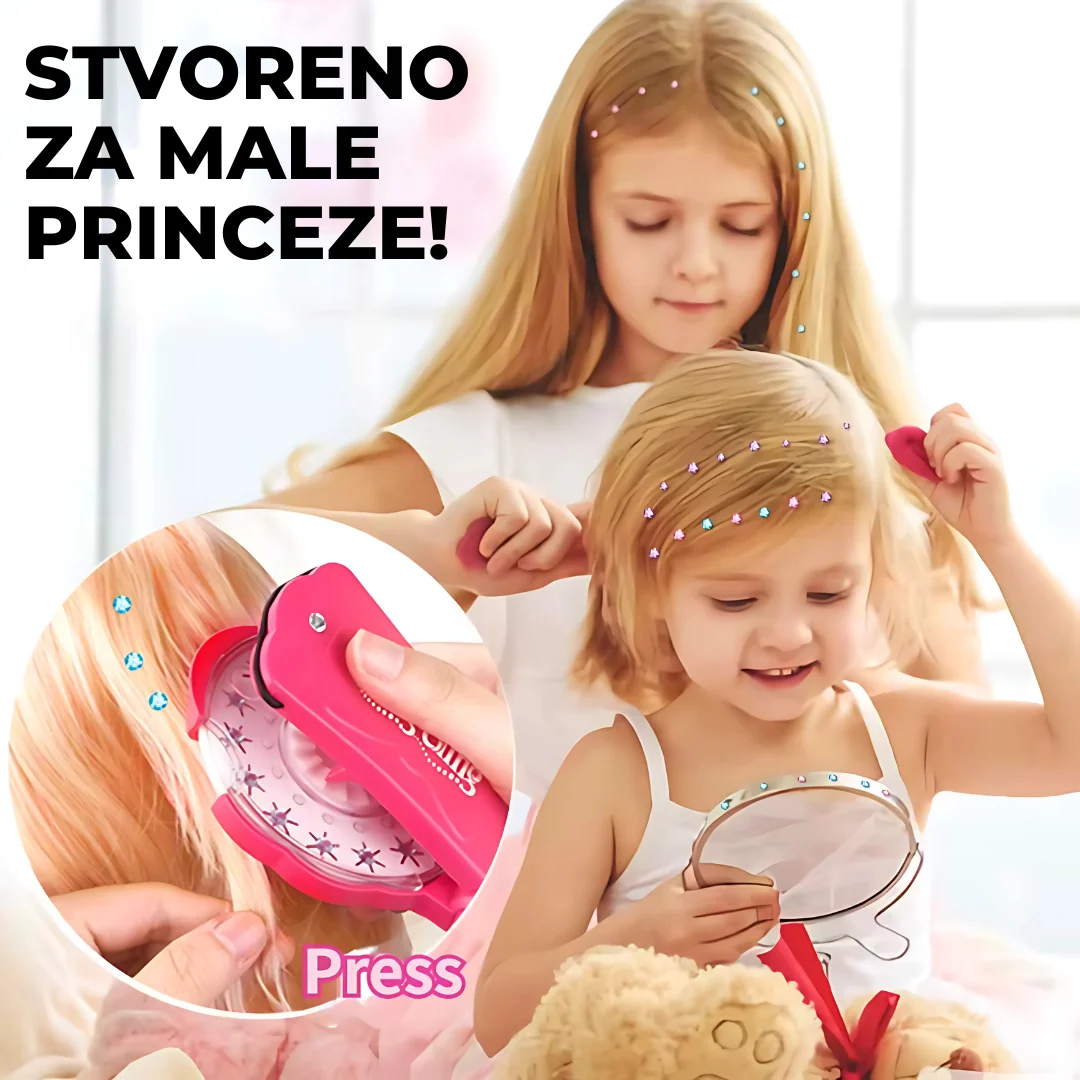 Mama i dvije djevojčice ukrašavaju kosu Blinger aparatom