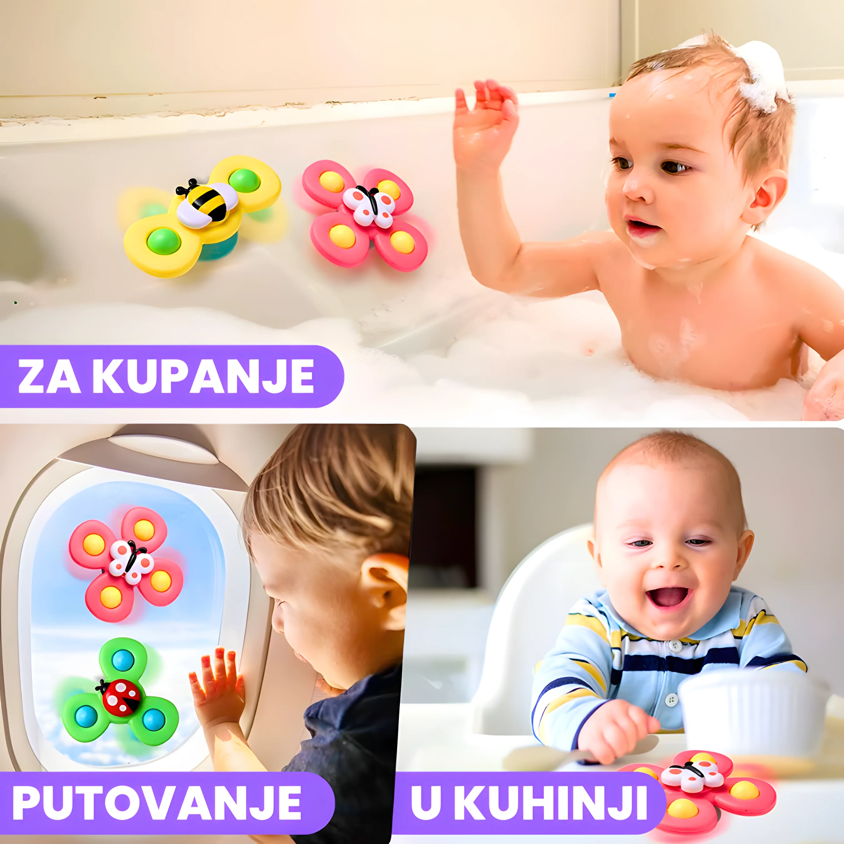 Rotirajuće zvečke zalijepljene u kadi, na prozoru aviona i na frižideru